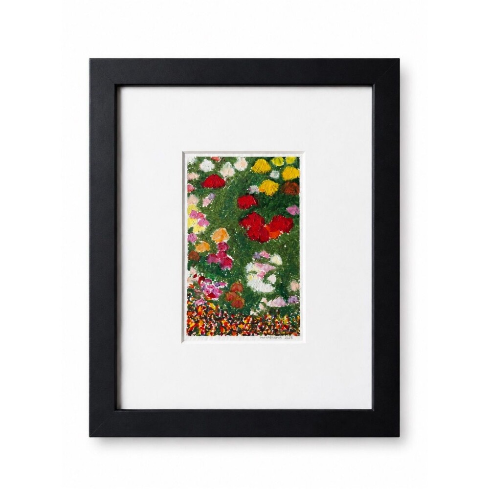 Original Floral Abstract Oil Pastel Painting 4x6 Signed Miniature Garden Artwork